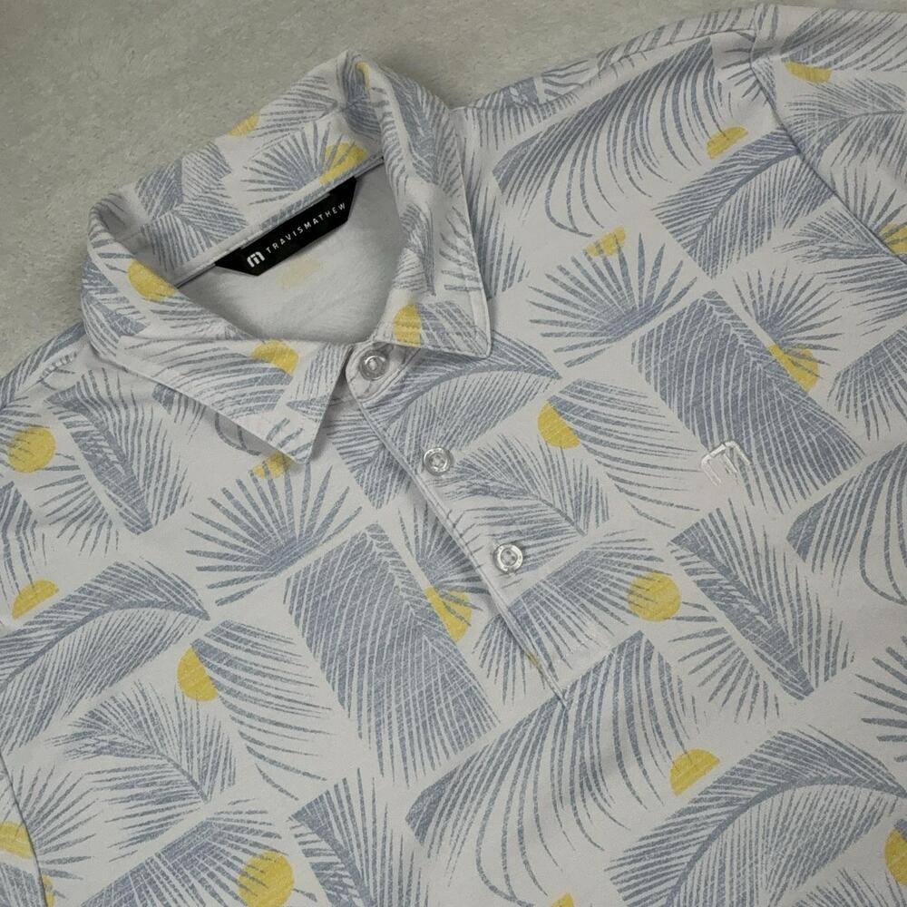 TravisMathew Polo Shirt Mens L White Cotton Blend Floral Graphic Print Collared